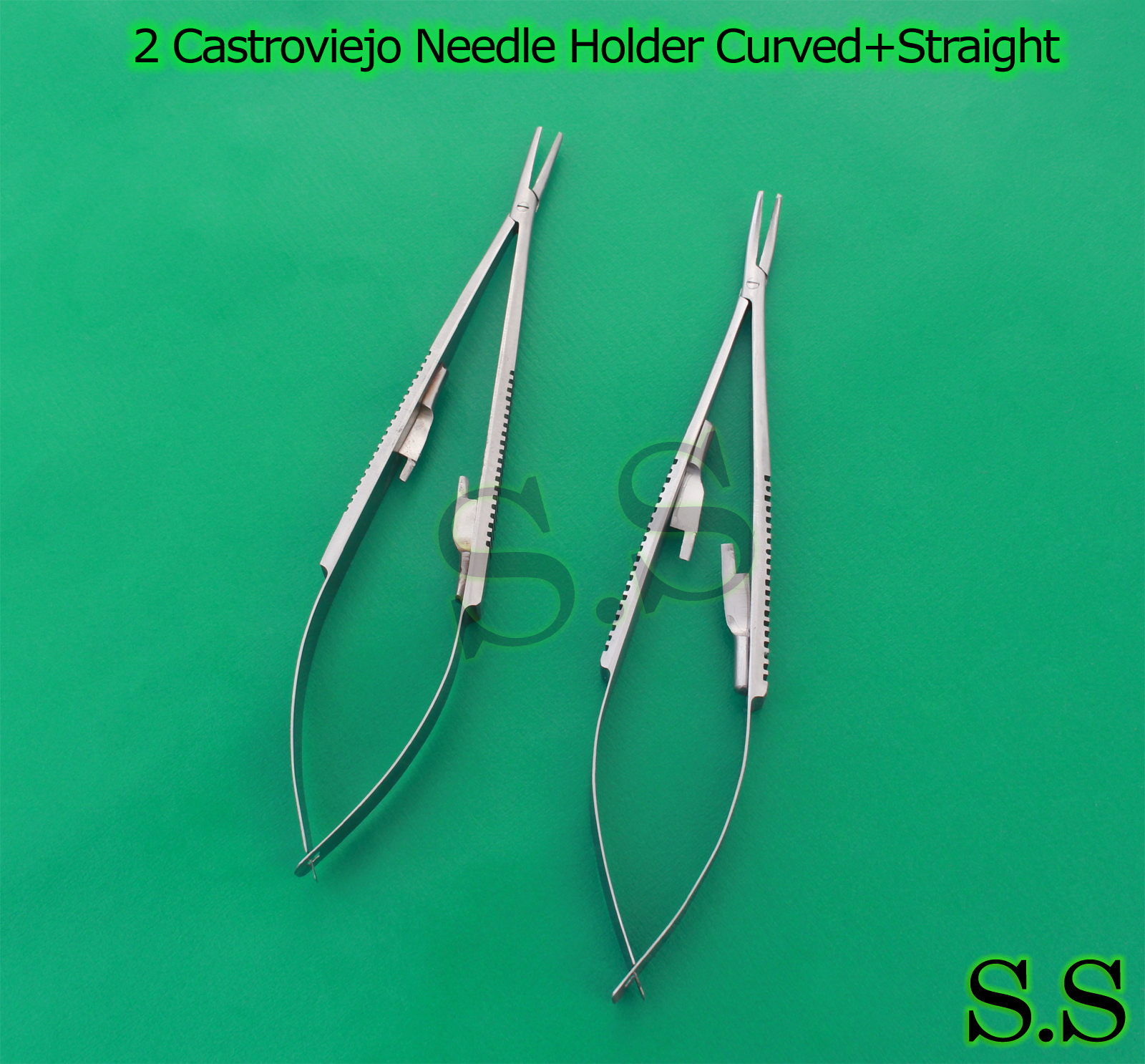 2 Castroviejo Needle Holder 7″ Curved+Straight Surgical Instruments