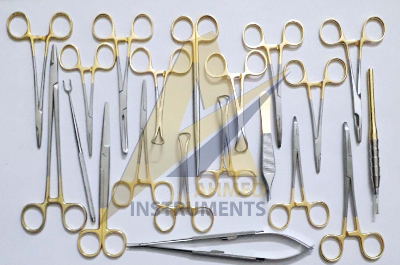 SET OF 21 PCS GOLD HANDLE T/C FELINE SPAY PACK SURGICAL INSTRUMENTS KIT