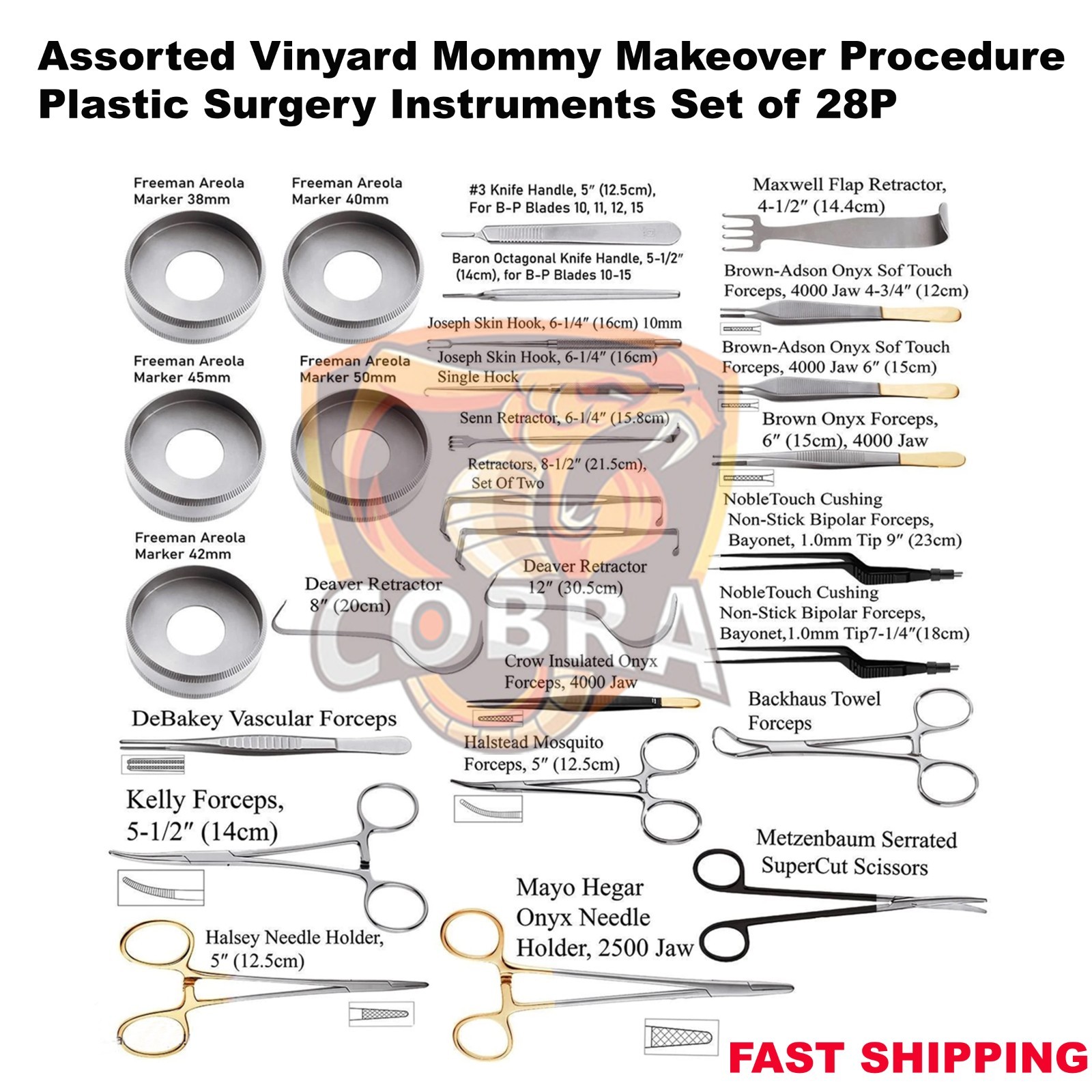 Assorted Vinyard Mommy Makeover Procedure Plastic Surgery Instruments Set of 28P