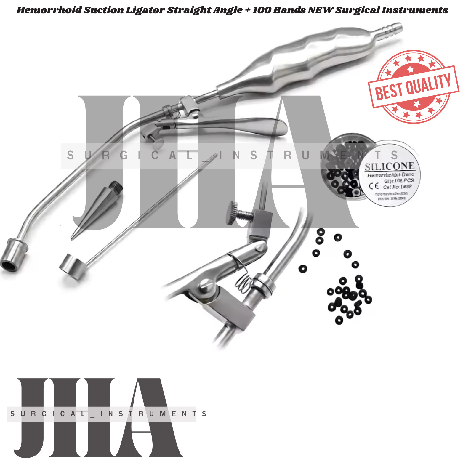 Hemorrhoid Suction Ligator Straight Angle + 100 Bands NEW Surgical Instruments