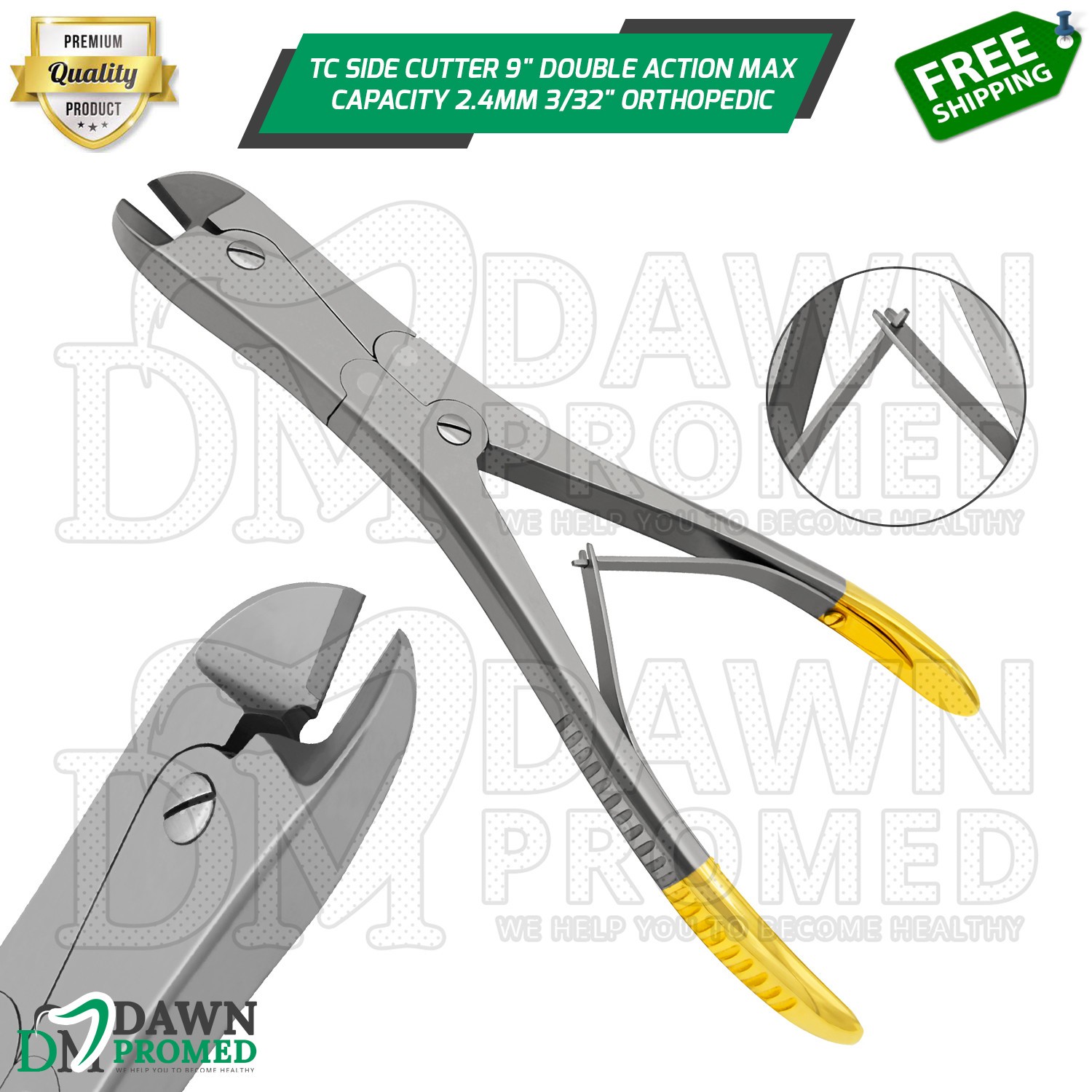 TC Side Cutter 9″ Double Action Max Capacity 2.4mm 3/32″ Veterinary Orthopedic