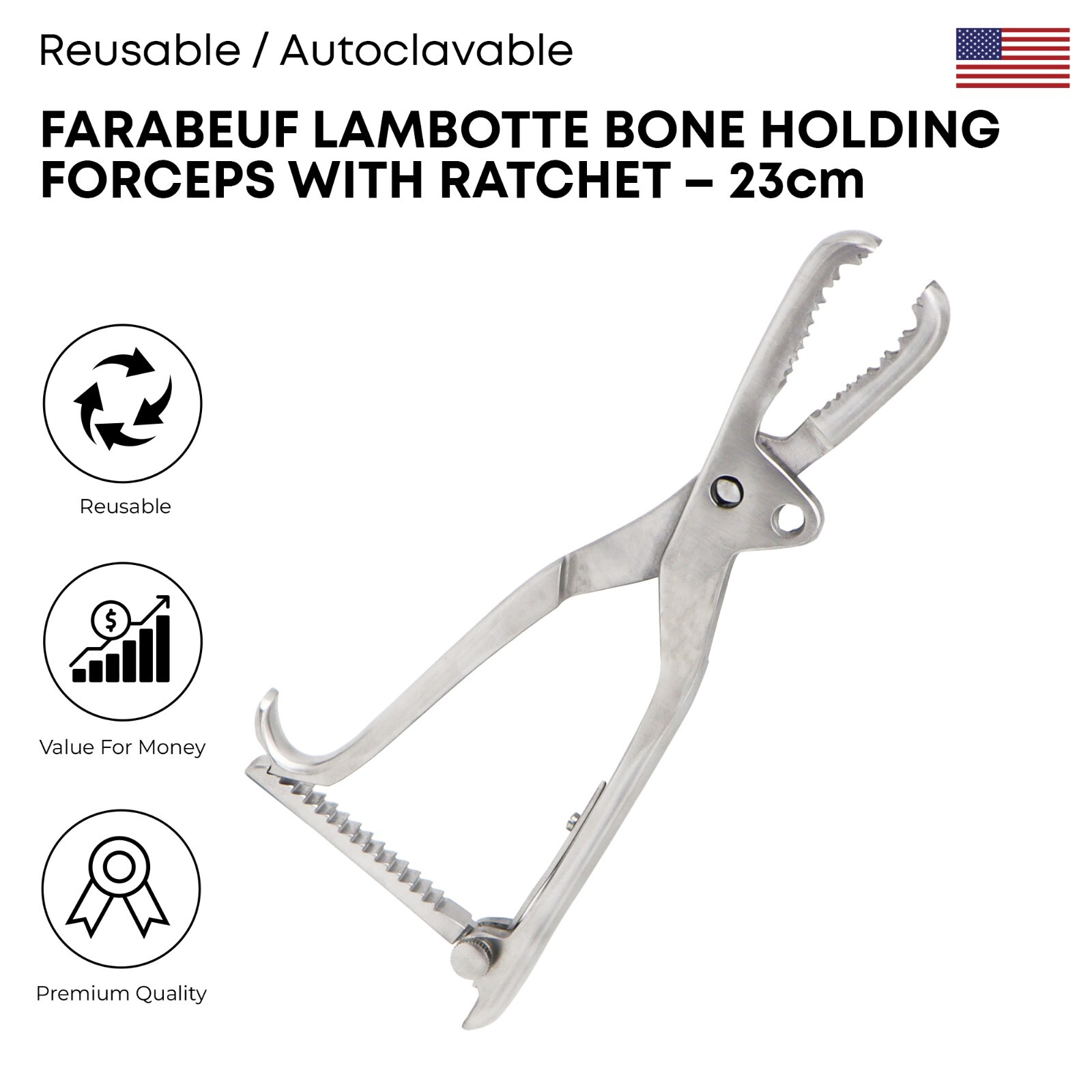 Farabeuf Lambotte Bone Holding Forceps 23cm Surgical Orthopedic Instruments