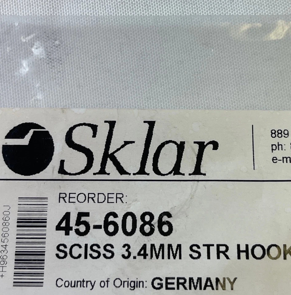 Sklar 45-6086 Arthroscopic Hook Scissor 3.4mm x 14.5cm Straight Surgical