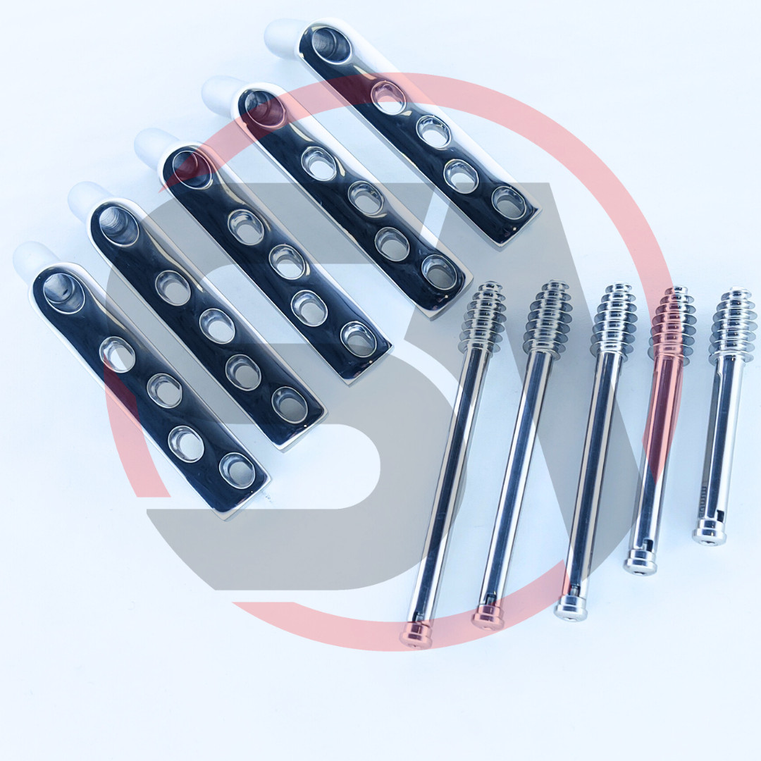 DHS 4.5mm DCP Plates 135° 4 Holes with Lag Screws 80mm to 100mm 10 Pcs Set SS