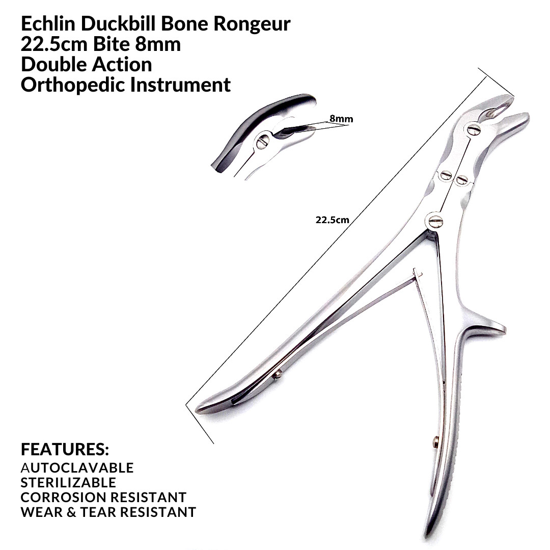 2 Echlin Duckbill Bone Rongeur 22.5cm Bite 8mm STR & CUR Orthopedic Instruments