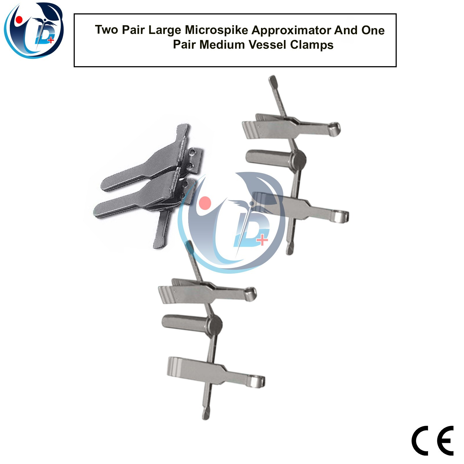 Two Pair Large Microspike Approximator And One Pair Medium Vessel Clamps