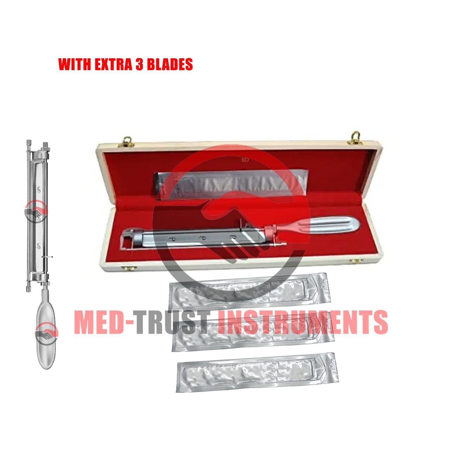 Silver Skin Graft Knife Handle Dermatome with 3 extra Blades Surgical Instrument