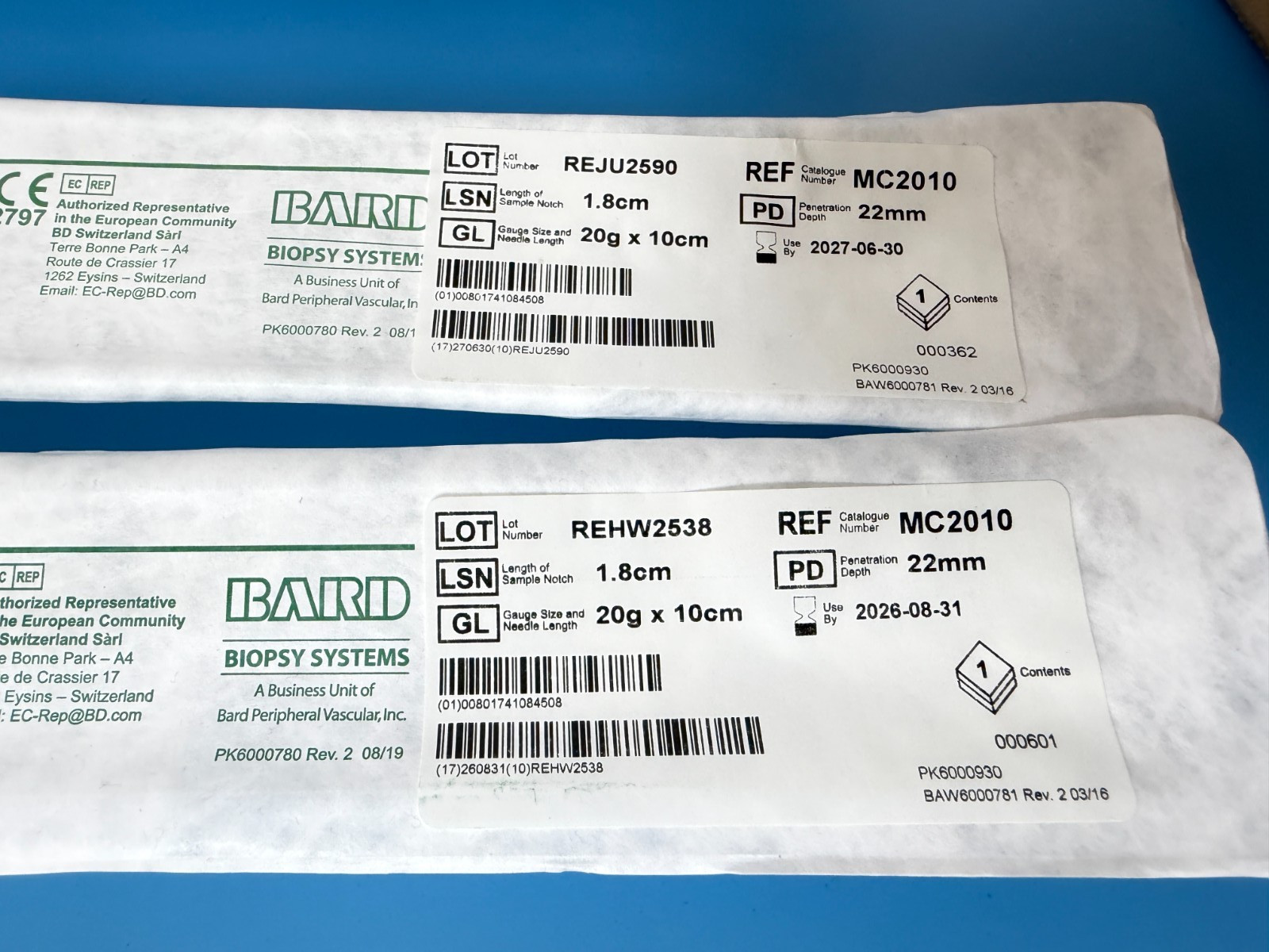 CR Bard Max-Core Biopsy Instrument REF#MC2010, 20G x 10cm. Set of 12 units
