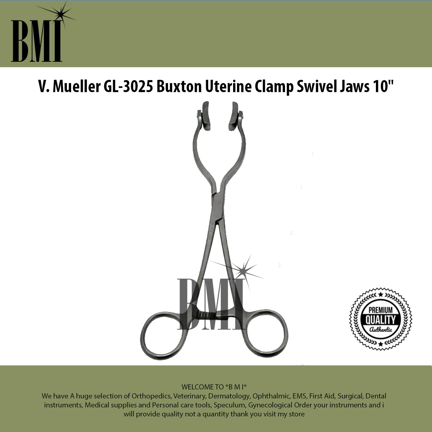 V. Mueller GL-3025 Buxton Uterine Clamp Swivel Jaws 10″