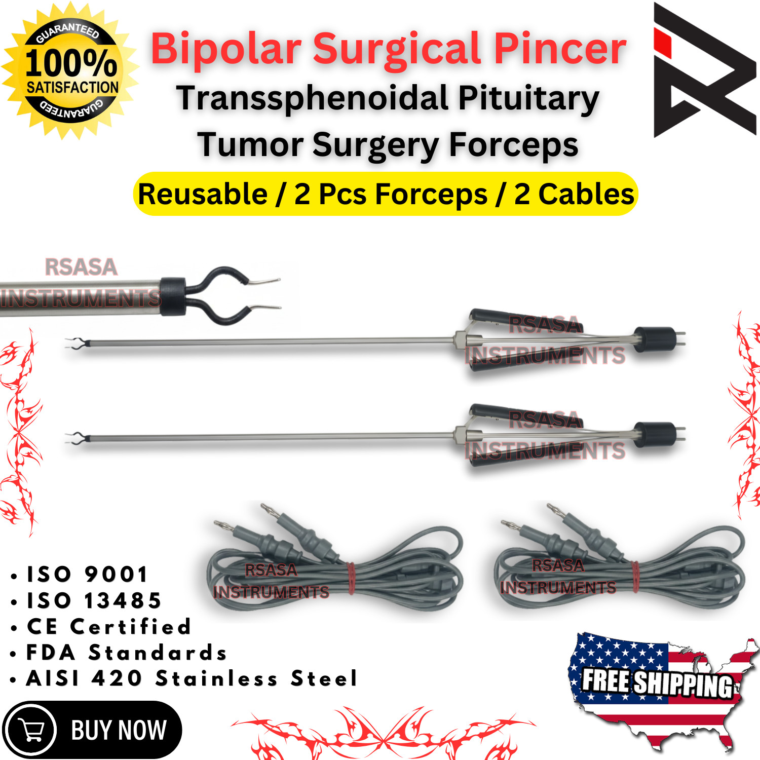 Bipolar Surgical Pincer – Transsphenoidal Pituitary Tumor Surgery Forcep & Cable