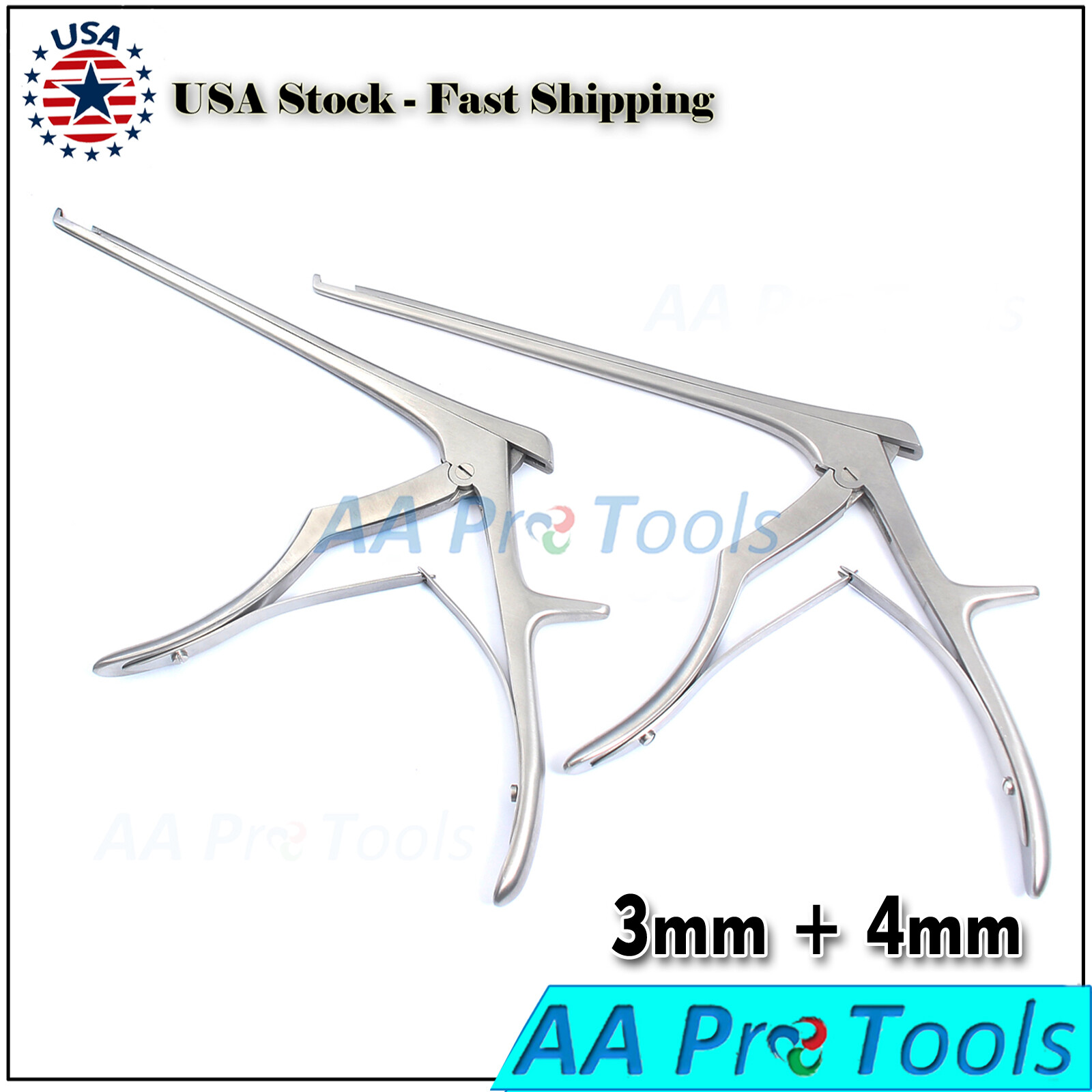 2 Pcs Kerrison Rongeur 7″ Shaft 3mm + 4mm 45° Up Bite Orthopedic Instruments