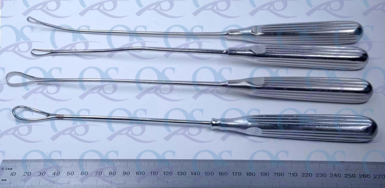 Lot of 4 Uterine Curette Size #0 #1 #5 Stainless Steel Surgical Instruments A+