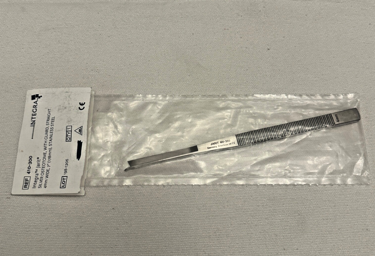 Integra Jarit 410-300 Silver Osteotome W/ Guard ,Straight , 4mm Wide WL 7″