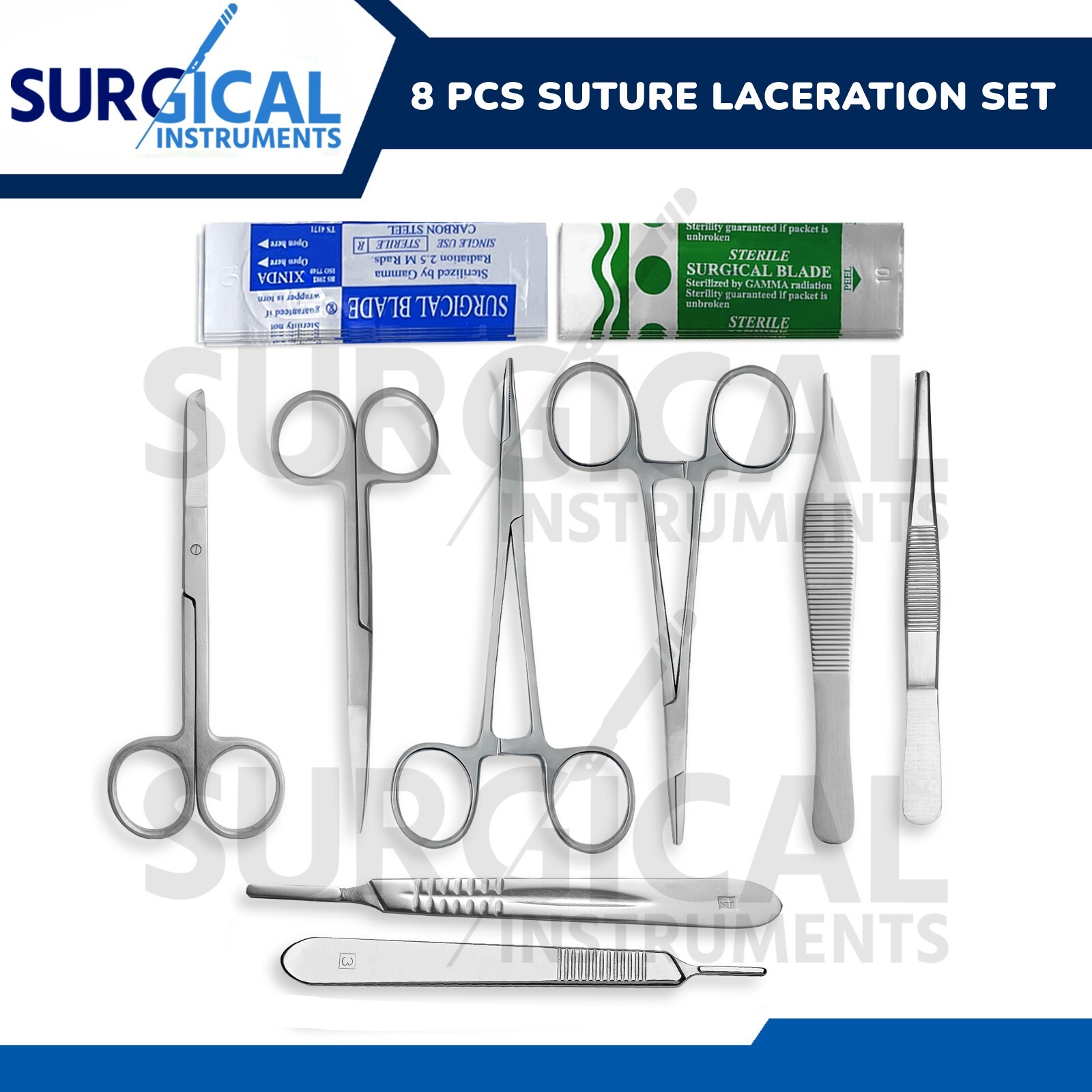 8 Pcs Suture Laceration Medical Student Surgical Instruments Set Kit + Blade #10
