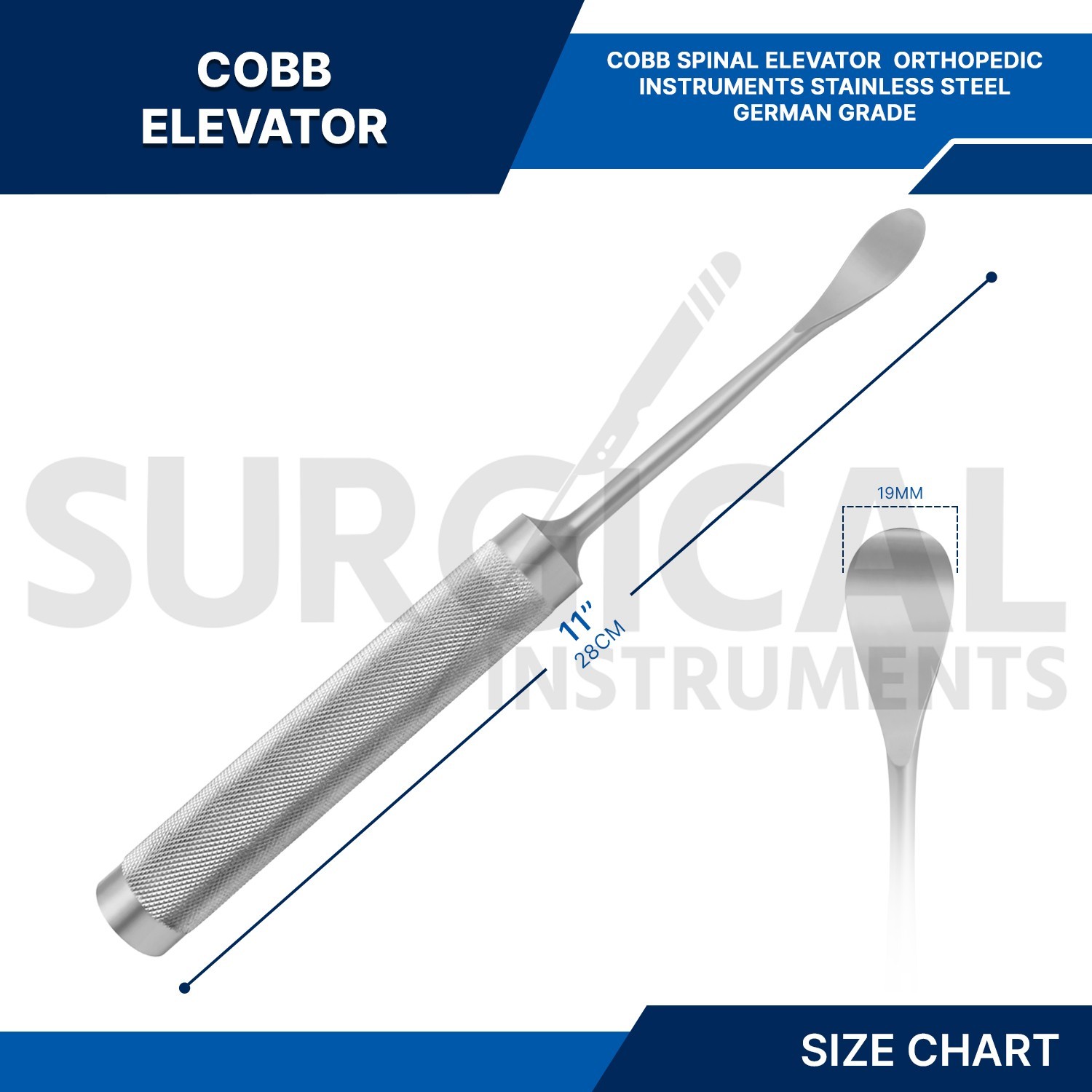 Elevator Spinal Cobb 11″ Curved with 19mm Wide Blade Orthopedic German Grade