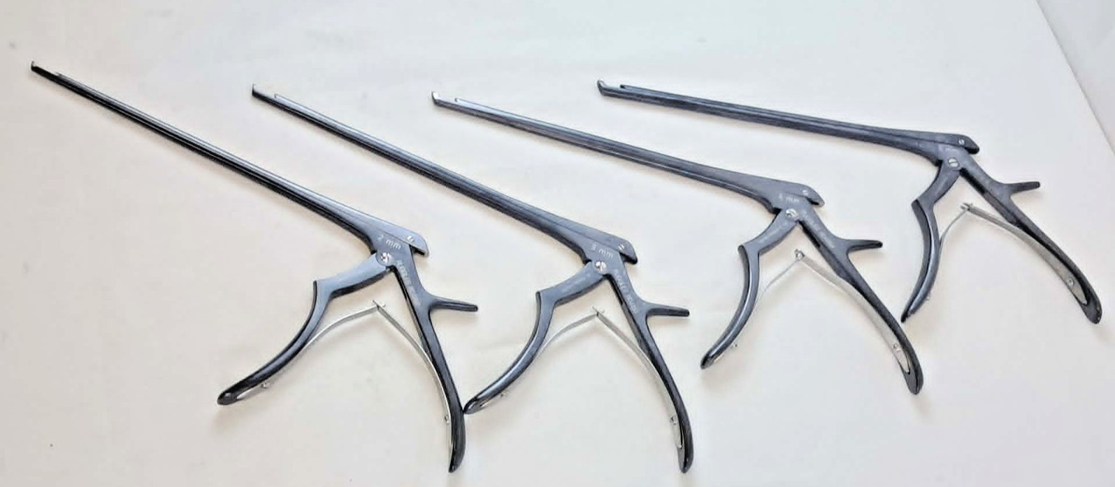 Set of 4 Ruggles Kerrison Rongeurs, 8″, 40° Upward Bite Angle, With Case
