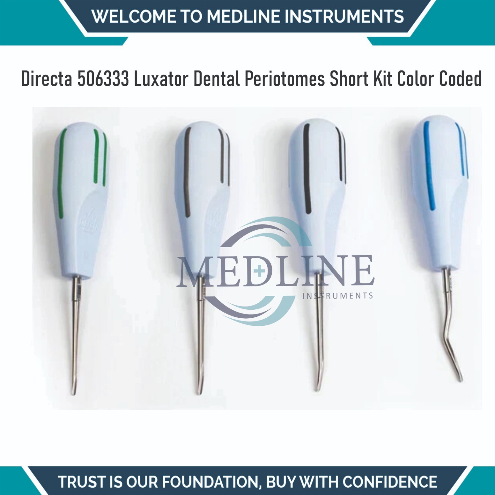 Directa 506333 Luxator Dental Periotomes Short Kit Color Coded