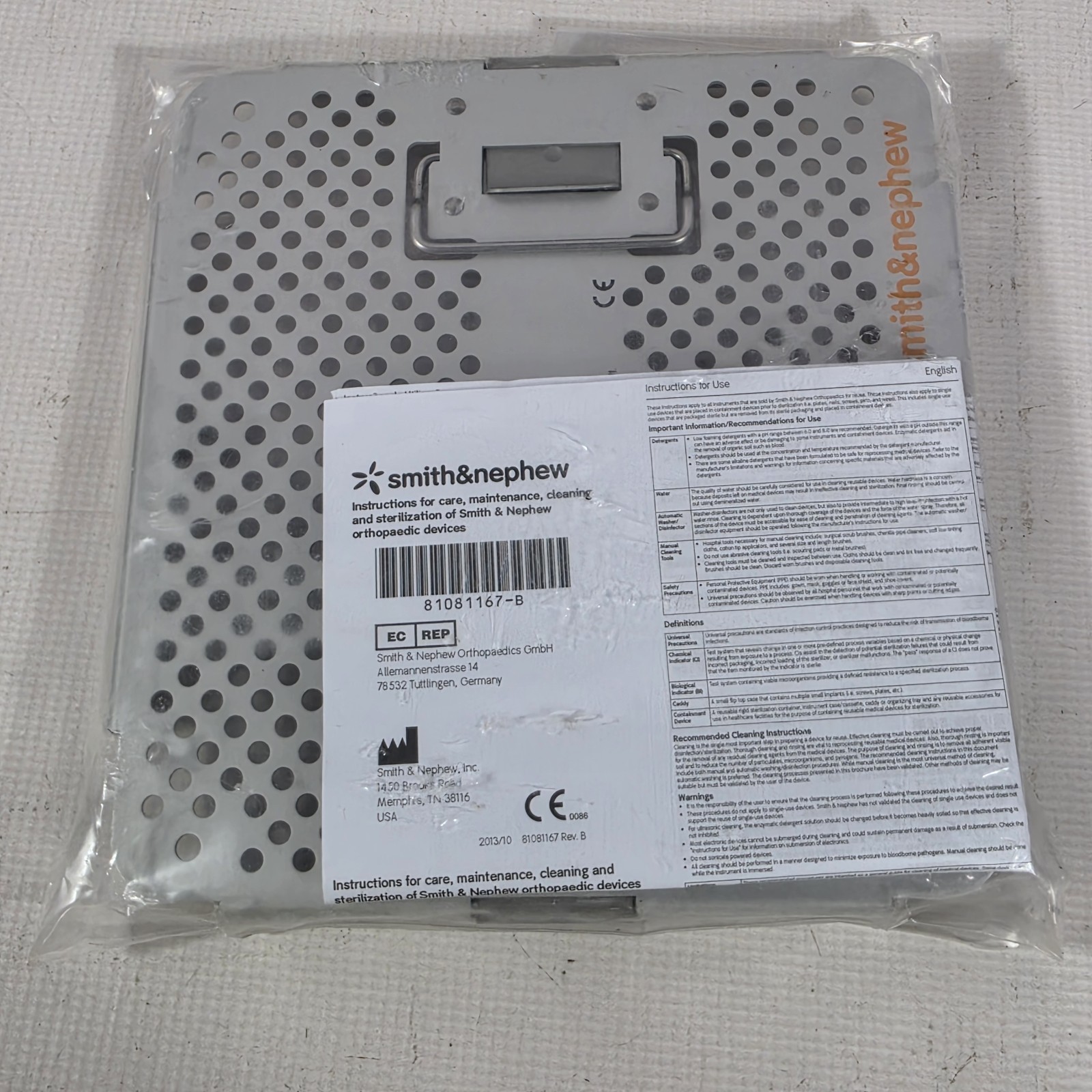 Smith & Nephew Surgical Tool Tray Lid, New Sealed