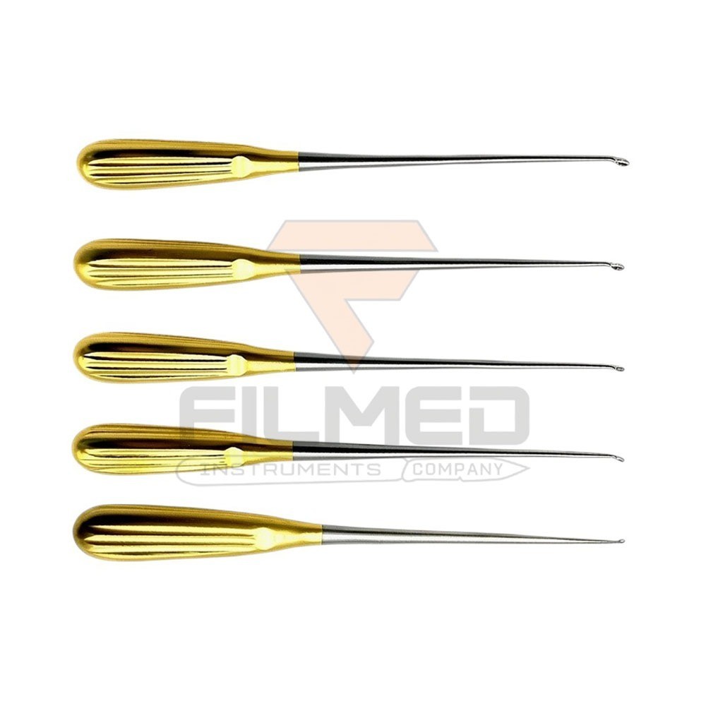 Cervical Bone Curette Set Of 5 Pcs Orthopedic Curettes with Golden handle A+