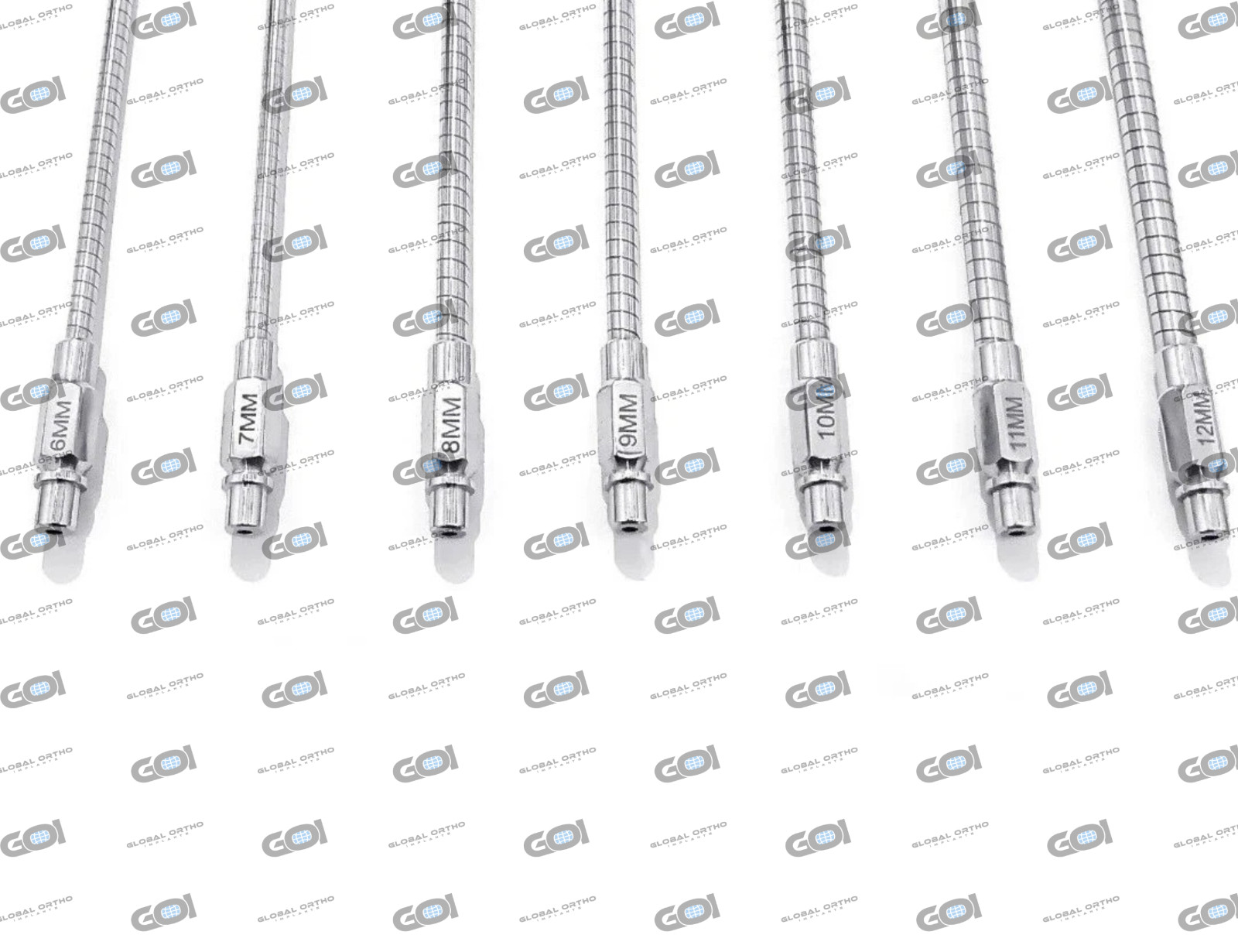Cannulated Flexible Reamers Set 6–12mm Intramedullary Reamer Kit 7 Pcs SS 316-L