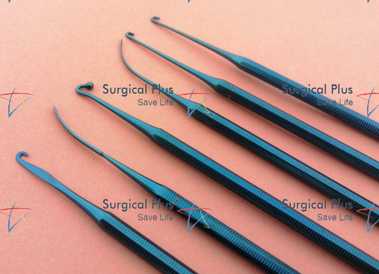 Phlebectomy Varady Extractors & Skin Hooks Blue Titanium Coated Plastic Surgery