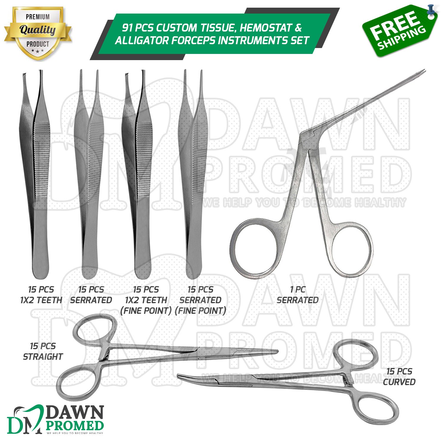91 Pcs Custom Tissue, Hemostat & Alligator Forceps Instruments Set German Grade