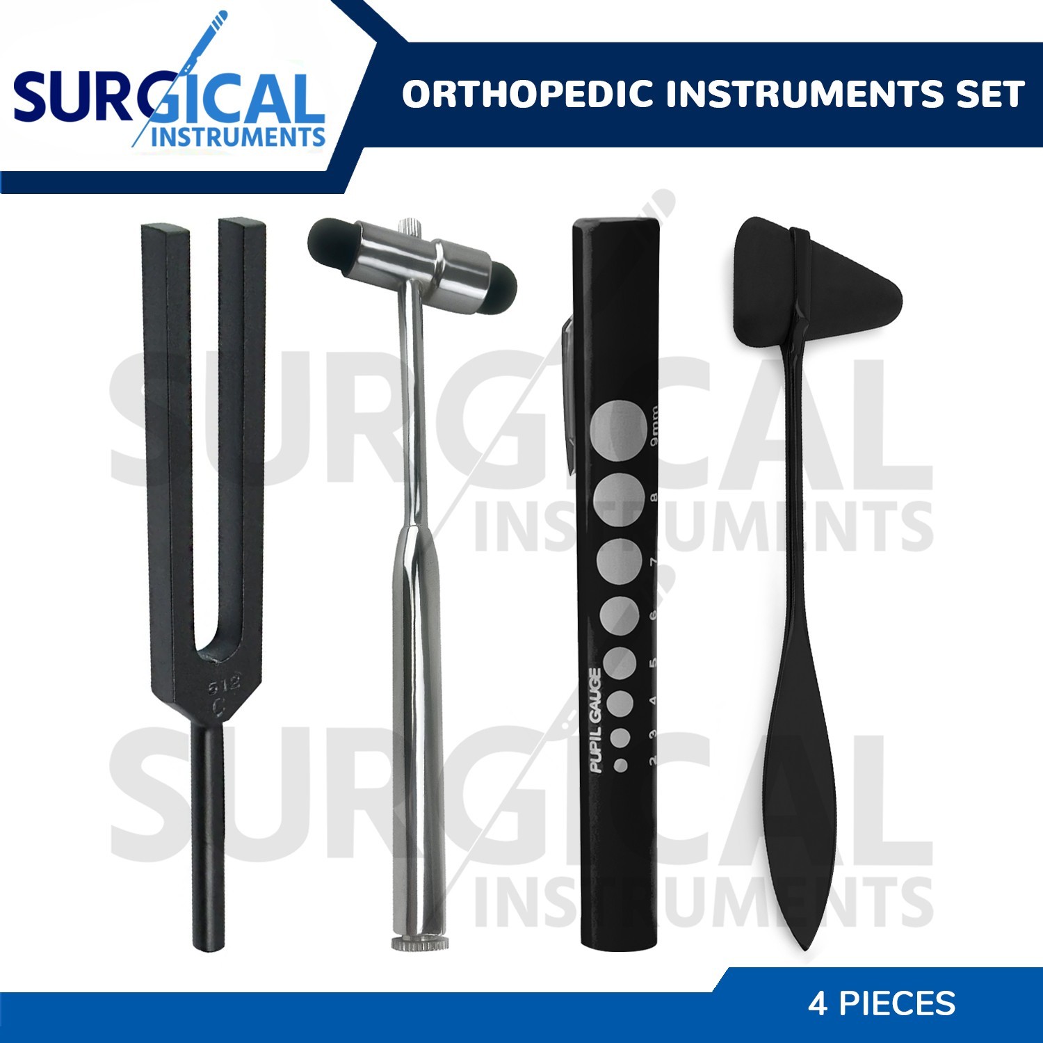 4 Pcs Tuning Fork W/Hammer & Penlight Custom Orthopedic Instruments Set German G