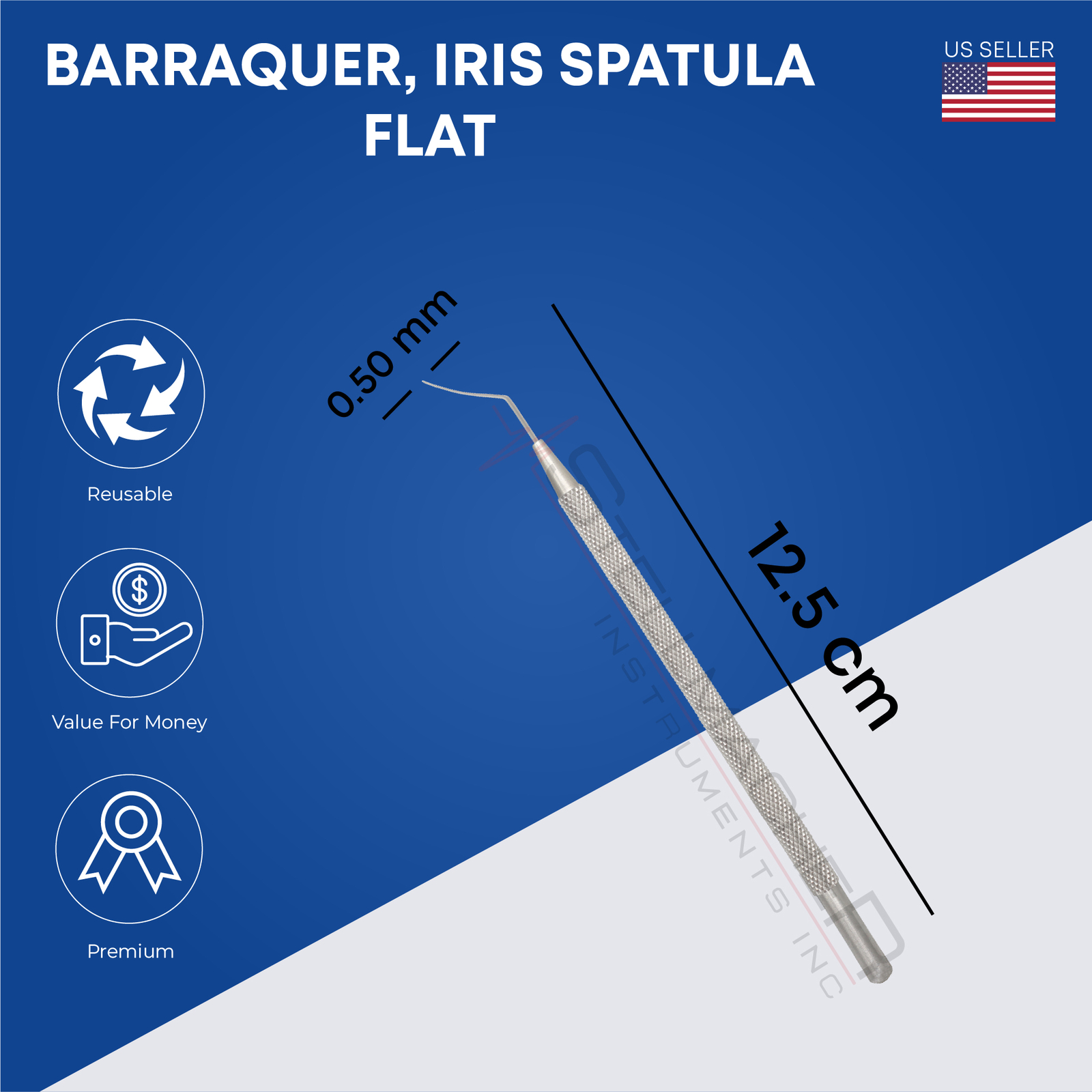 Barraquer, Iris Spatula, Flat, 0.50 mm, Overall Length 12.5 cm