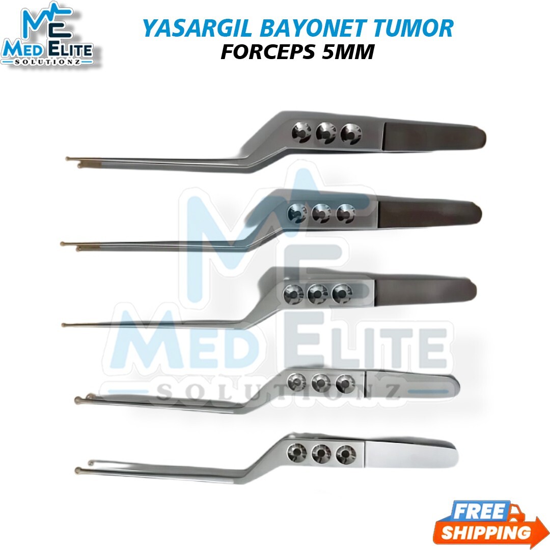 Yasargil Bayonet Tumor Forceps 5mm Cup 8″ Neurosurgical Instruments Set of 5 Pcs