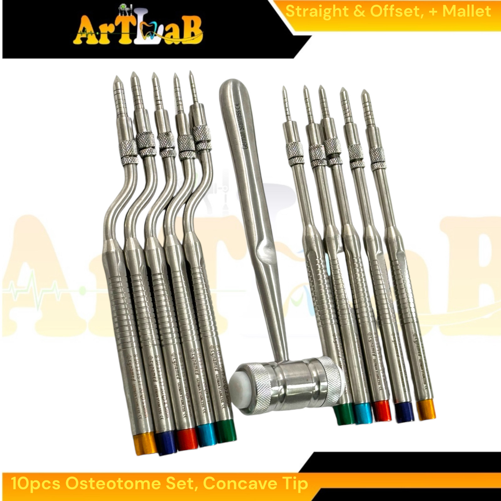 Implant Graft Concave Osteotome Kit of 10pcs with Hammer & Storage Case