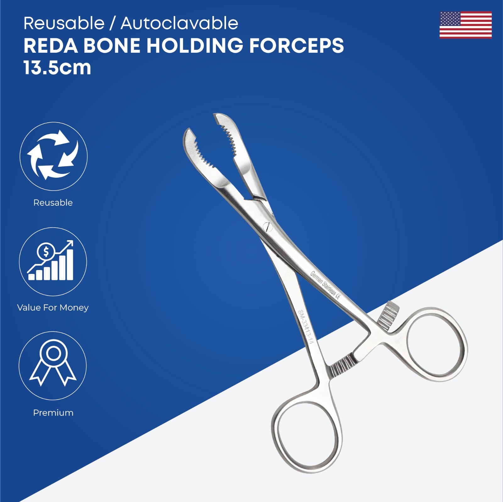 Reda Bone Holding Forceps 13.5cm Stainless Steel Orthopedic Instruments