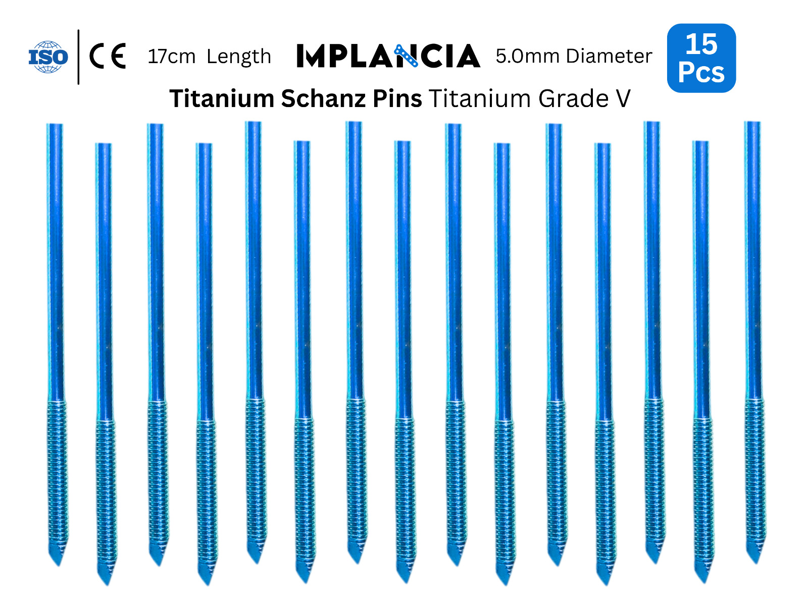 Schanz Pins 5.0mm Lot of 15 pcs Veterinary Surgical Instrument Titanium Grade V