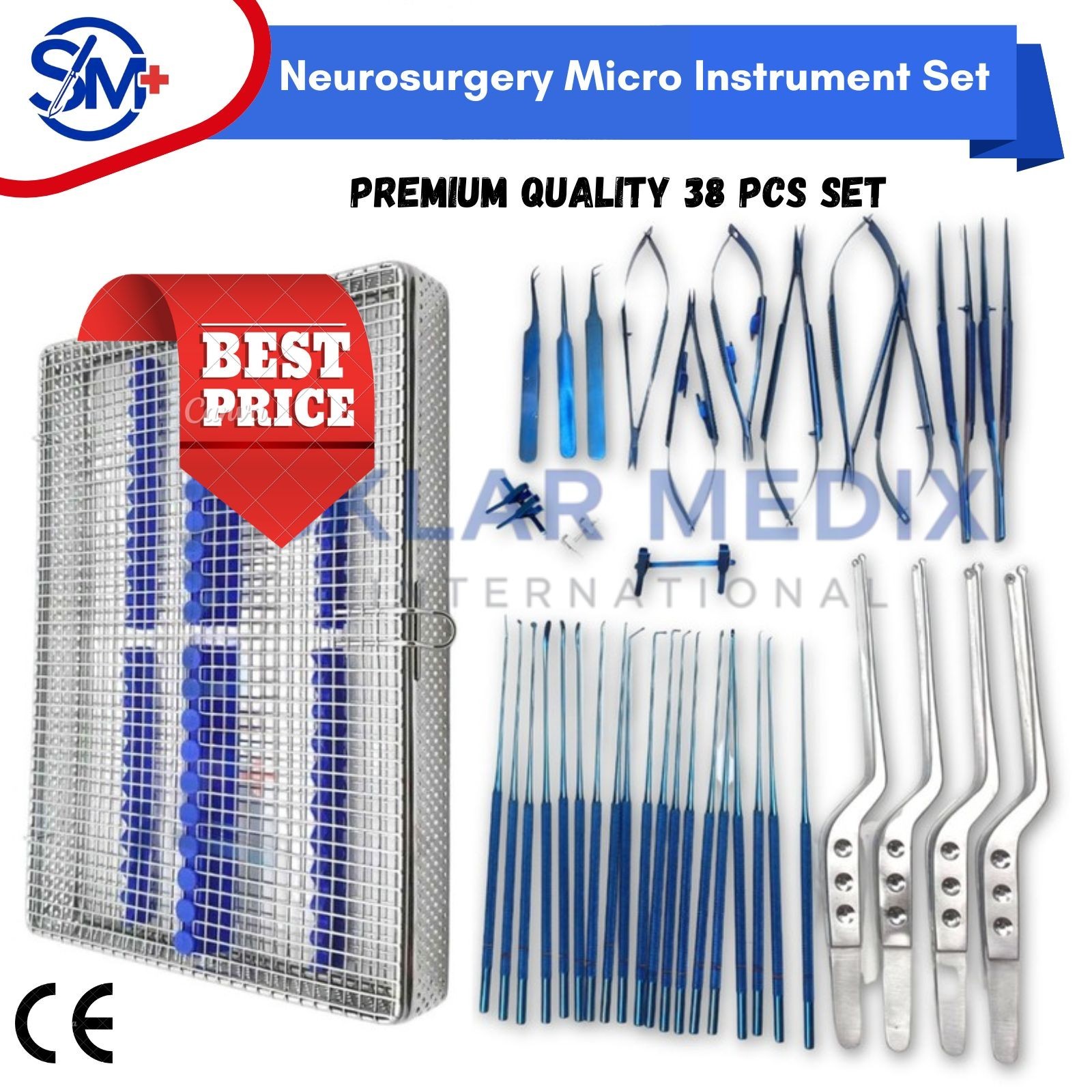 Micro Surgery Instrument Set Neurosurgical Titanium Coated Instrument + Mesh Box