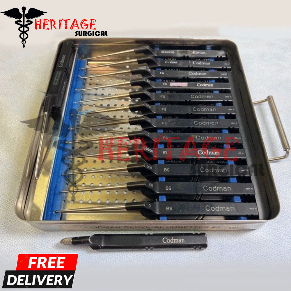 Lot Of 14 Codman Microdiscectomy Karlin Cervical Curettes Set w Tray