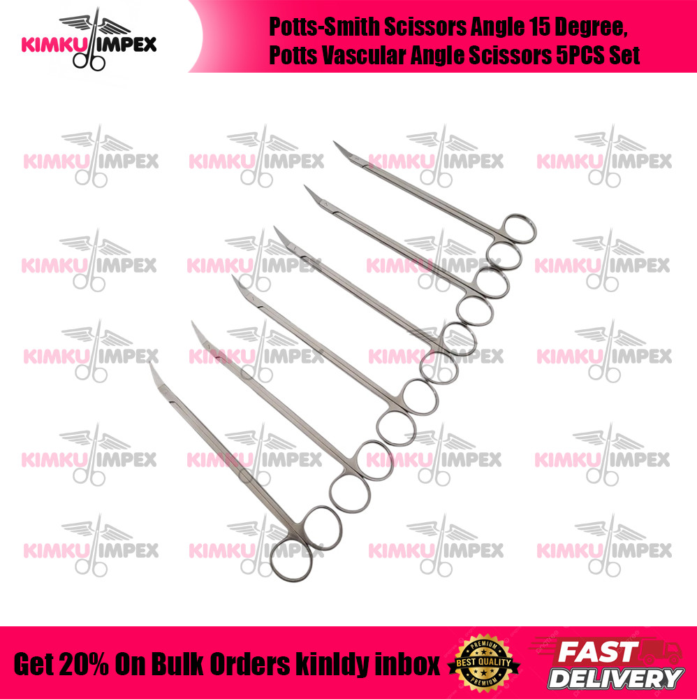 Potts-Smith Scissors Angle 15 Degree, Potts Vascular Angle Scissors 5PCS Set