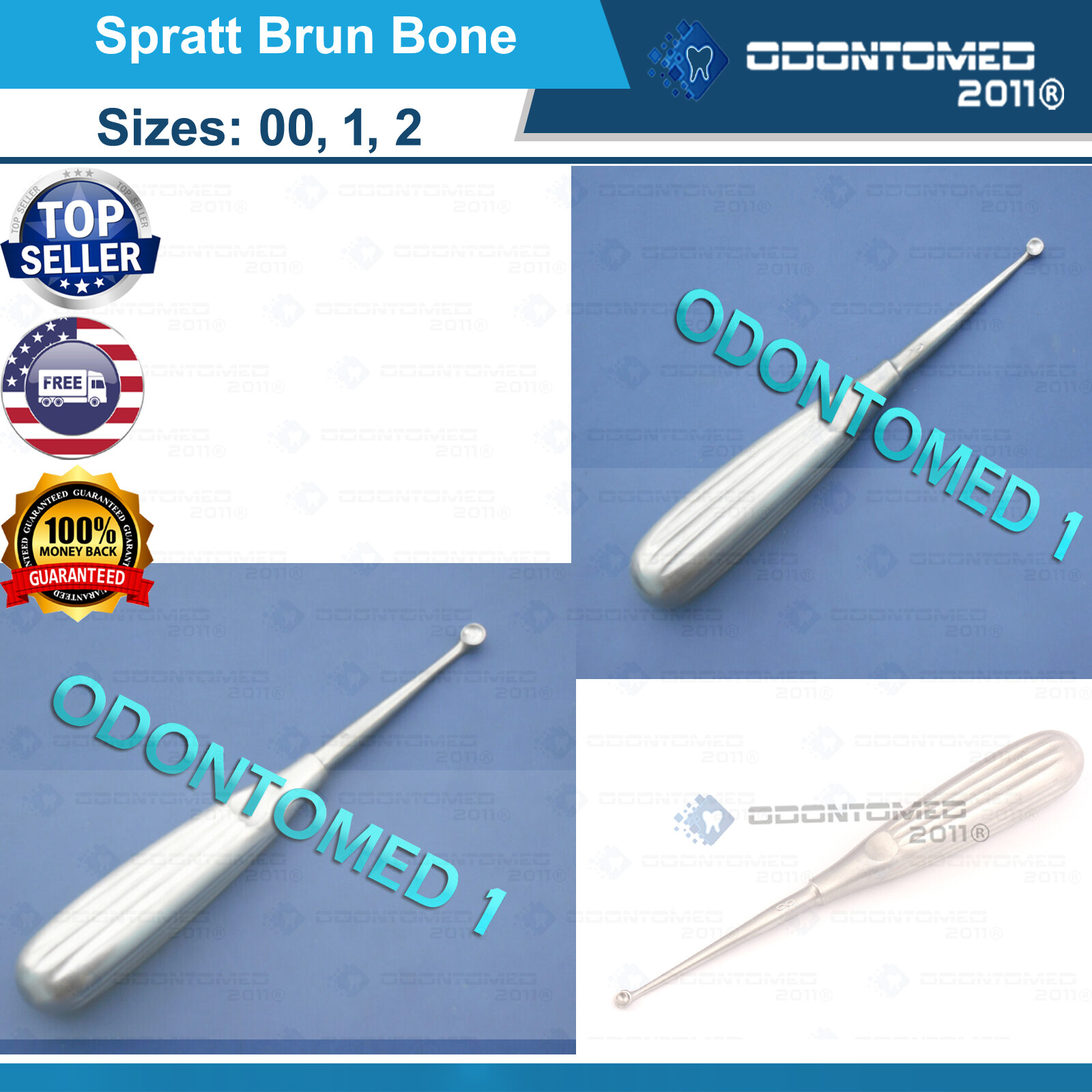 Spratt Brun Bone Curette Size 00,1, 2, Surgical Instrument
