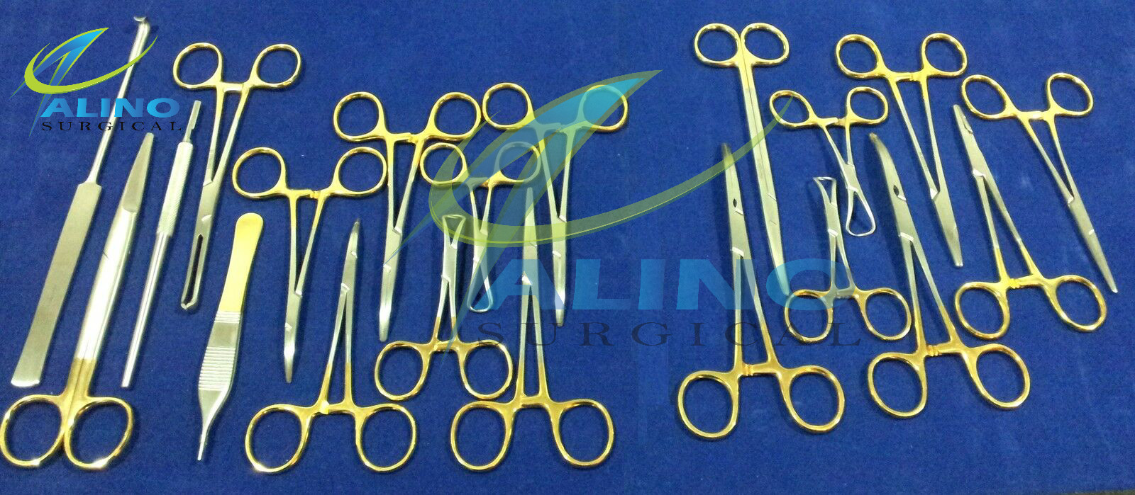 SET OF 22 PCS GOLD HANDLE T/C FELINE SPAY PACK SURGICAL INSTRUMENTS KIT