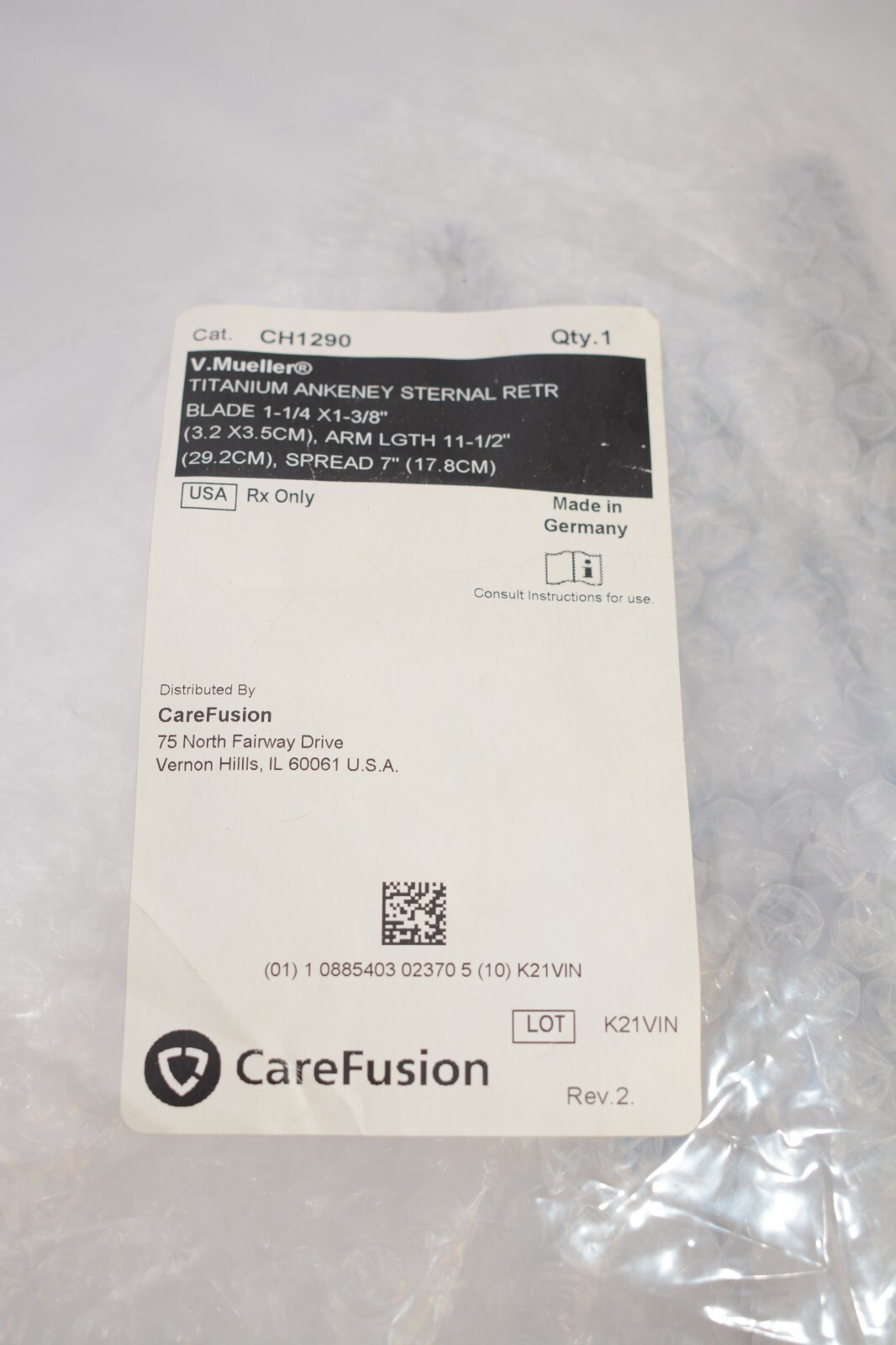 NEW V. Mueller Titanium ANKENEY Sternal Retractor CH1290 11-1/2″ Arm 7″ Spread
