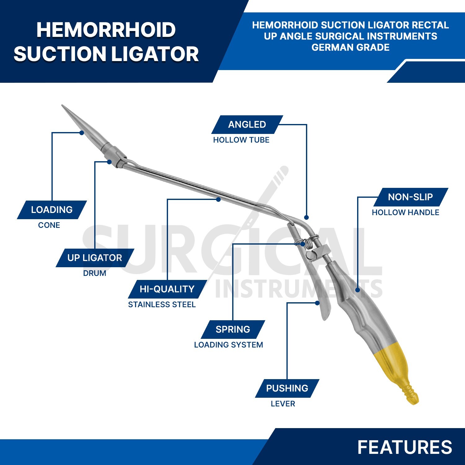 Hemorrhoid Suction Ligator Up Angle With 100 Latex Bands Surgical Instruments