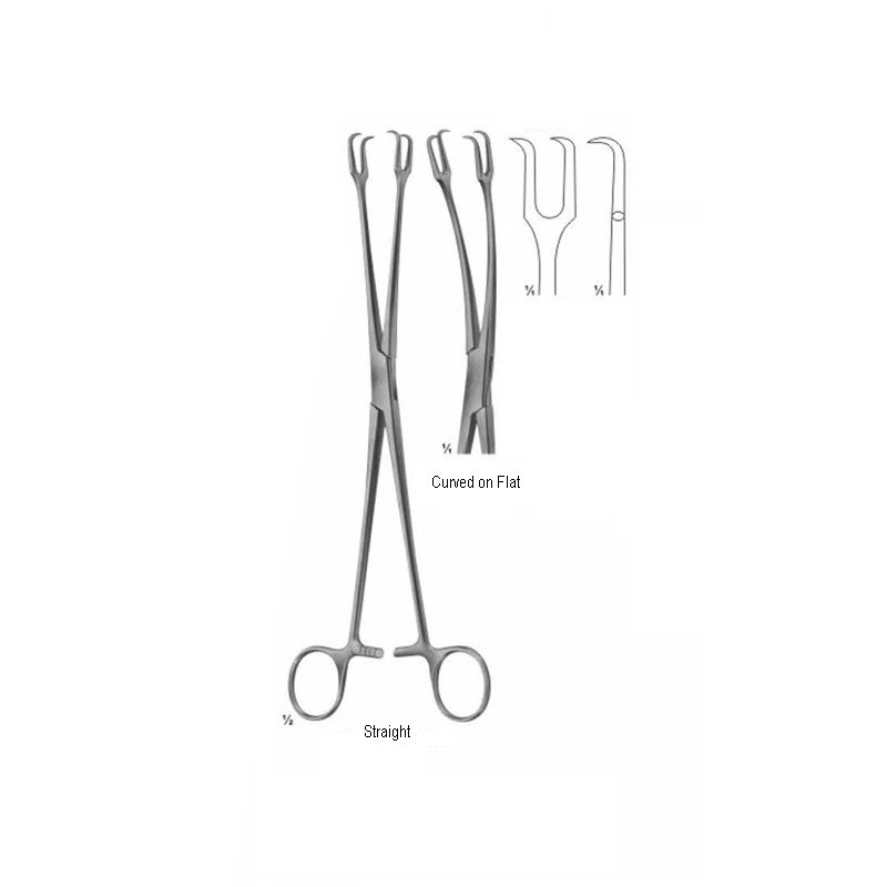 Schroeder Uterine Vulsellum Forceps, 10″, Curved on Flat, 2 x 2 Teeth, Premium