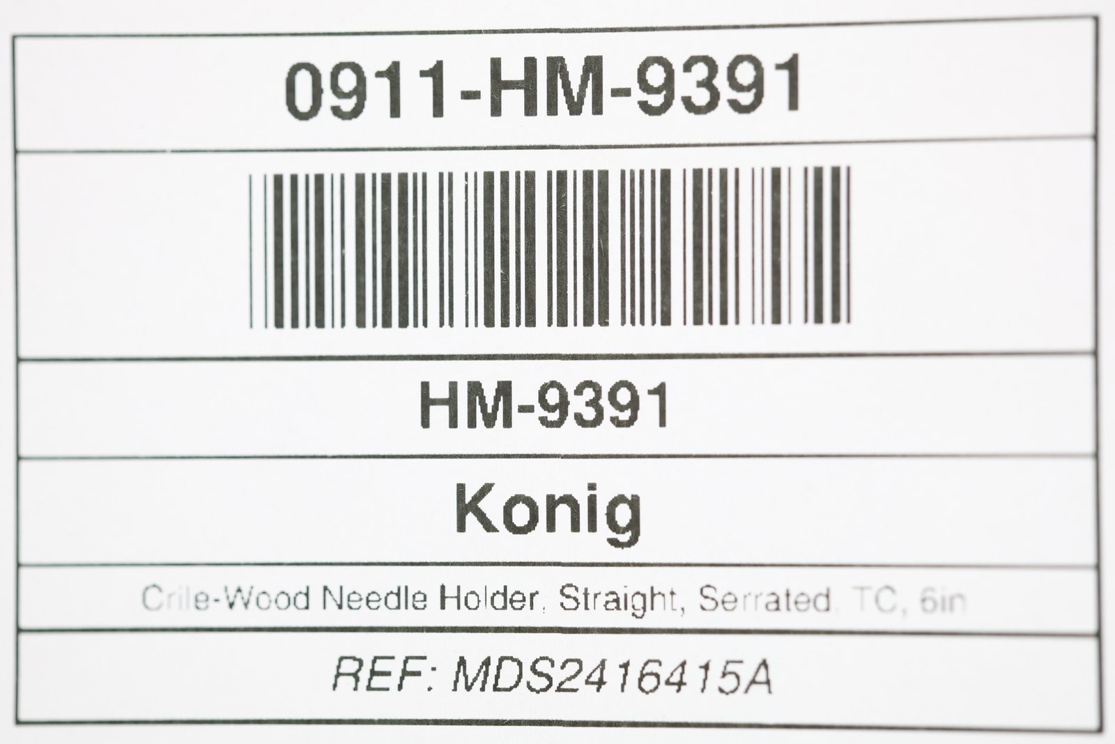 Konig MDS2416415A Crile-Wood Needle Holder, Straight, Serrated, TC, 6in