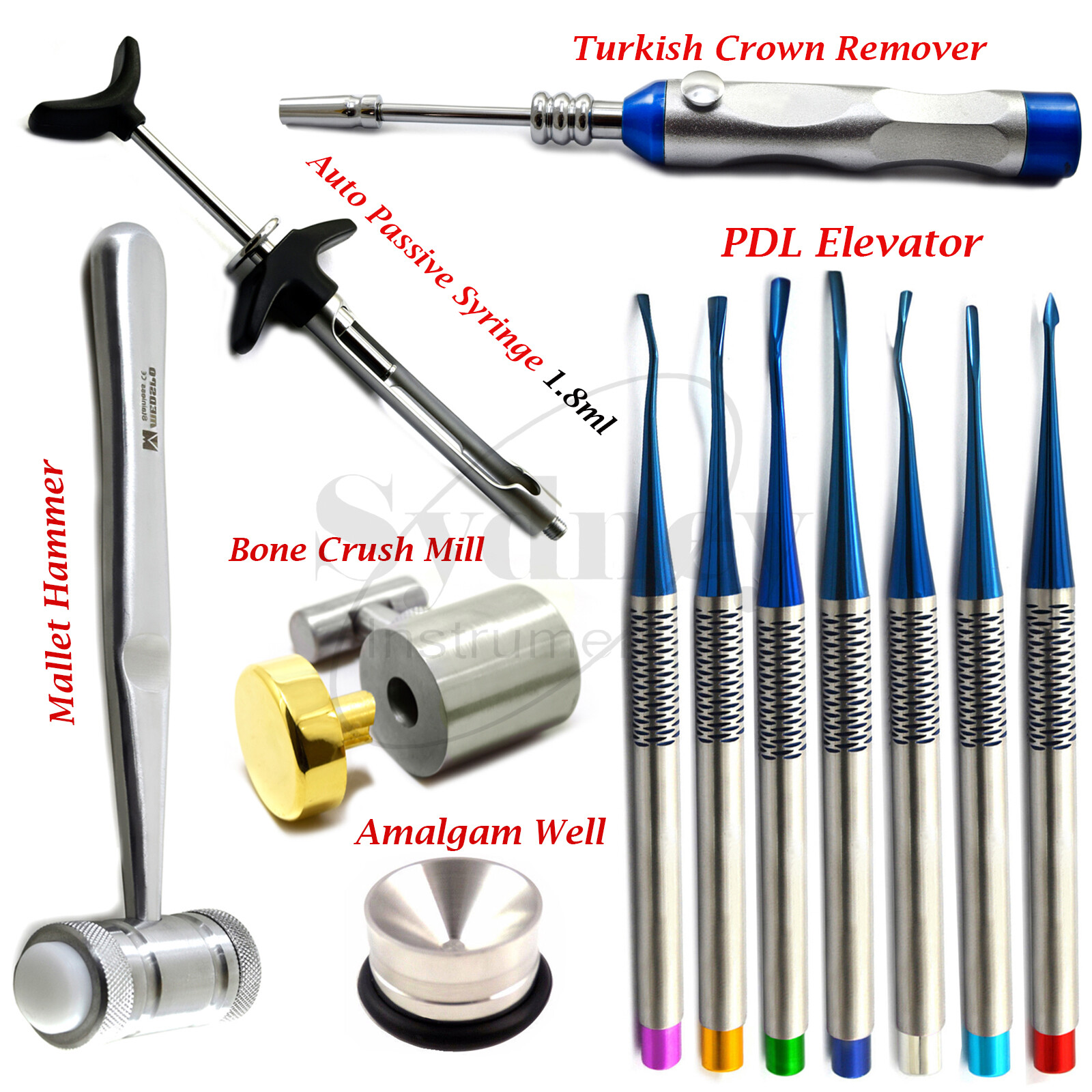 Implant Surgical Kit Instruments PDL Elevator Bone Grafting Hammer Crush Mill