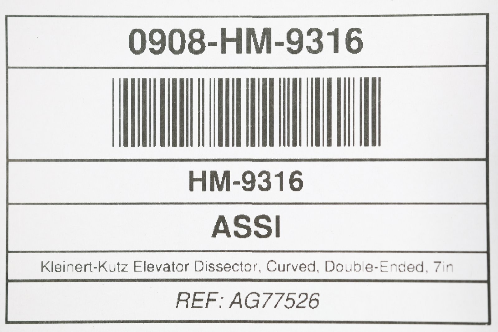 ASSI AG77526 Kleinert-Kutz Elevator Dissector, Curved, Double-Ended, 7in