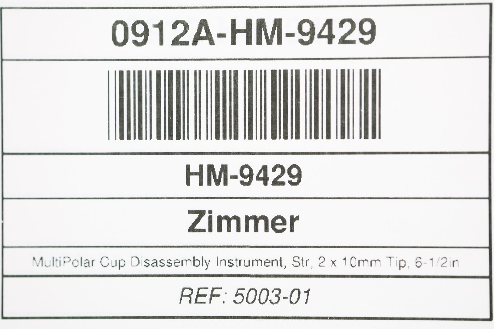 Zimmer 5003-01 MultiPolar Cup Disassembly Instrument, Str, 2 x 10mm Tip, 6-1/2in