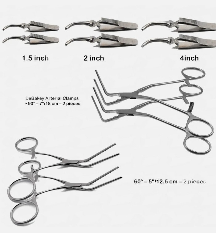 Custom Set Bulldog & DeBakey Vascular Clamps 90° & 60° Angled Surgical Instrumen