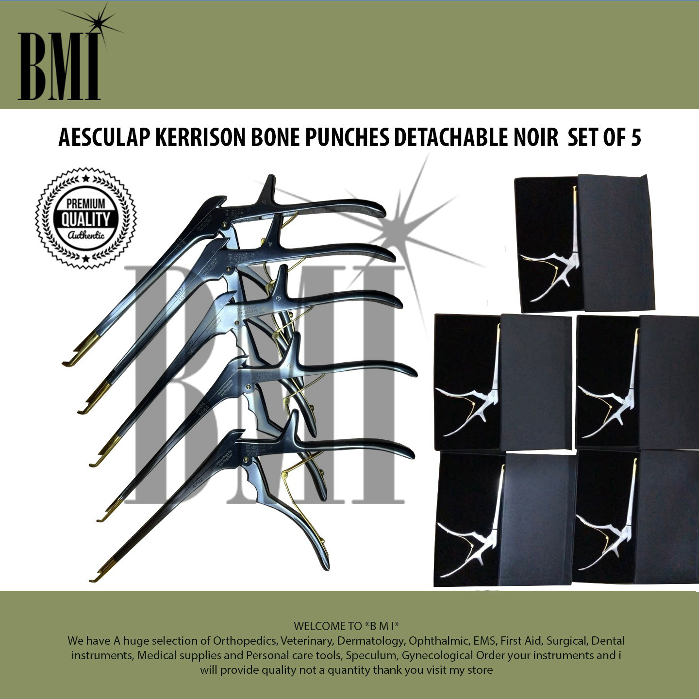 AESCULAP KERRISON BONE PUNCHES DETACHABLE Black & gold Plazma coating SET OF 5