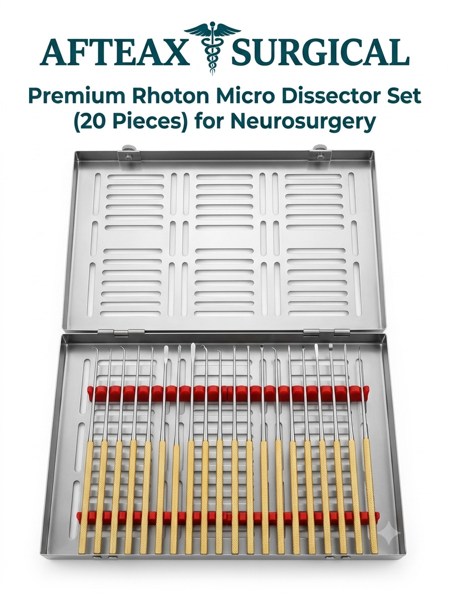 Rhoton Micro Dissector Set 20 Pcs Gold Neurosurgery Surgical Instruments Case