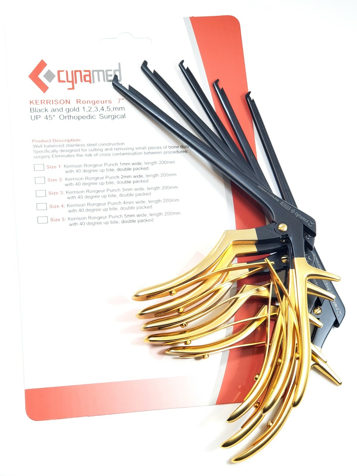 German Kerrison Rongeurs Black &Gold (1,2,3,4,5mm) Cervical Orthopedic Surgical