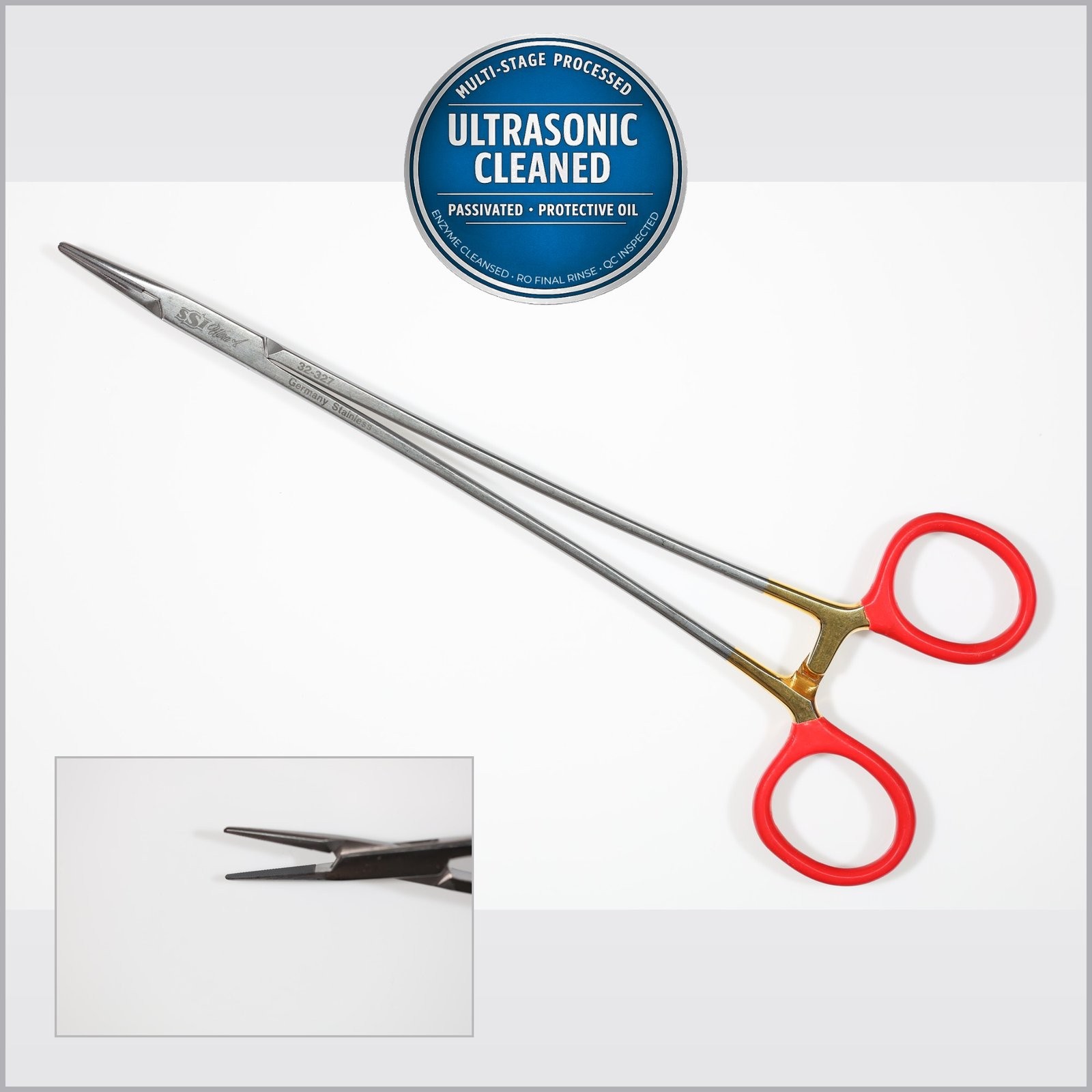 SSI Ultra 32-327 Microvascular Needle Holder, Straight, Serrated, TC, 8-1/8in