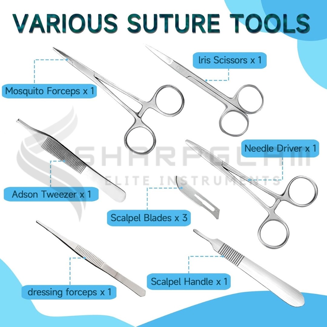 Suture Practice Kit 20pcs Silicone Pad + Tools Threads for Medical Students